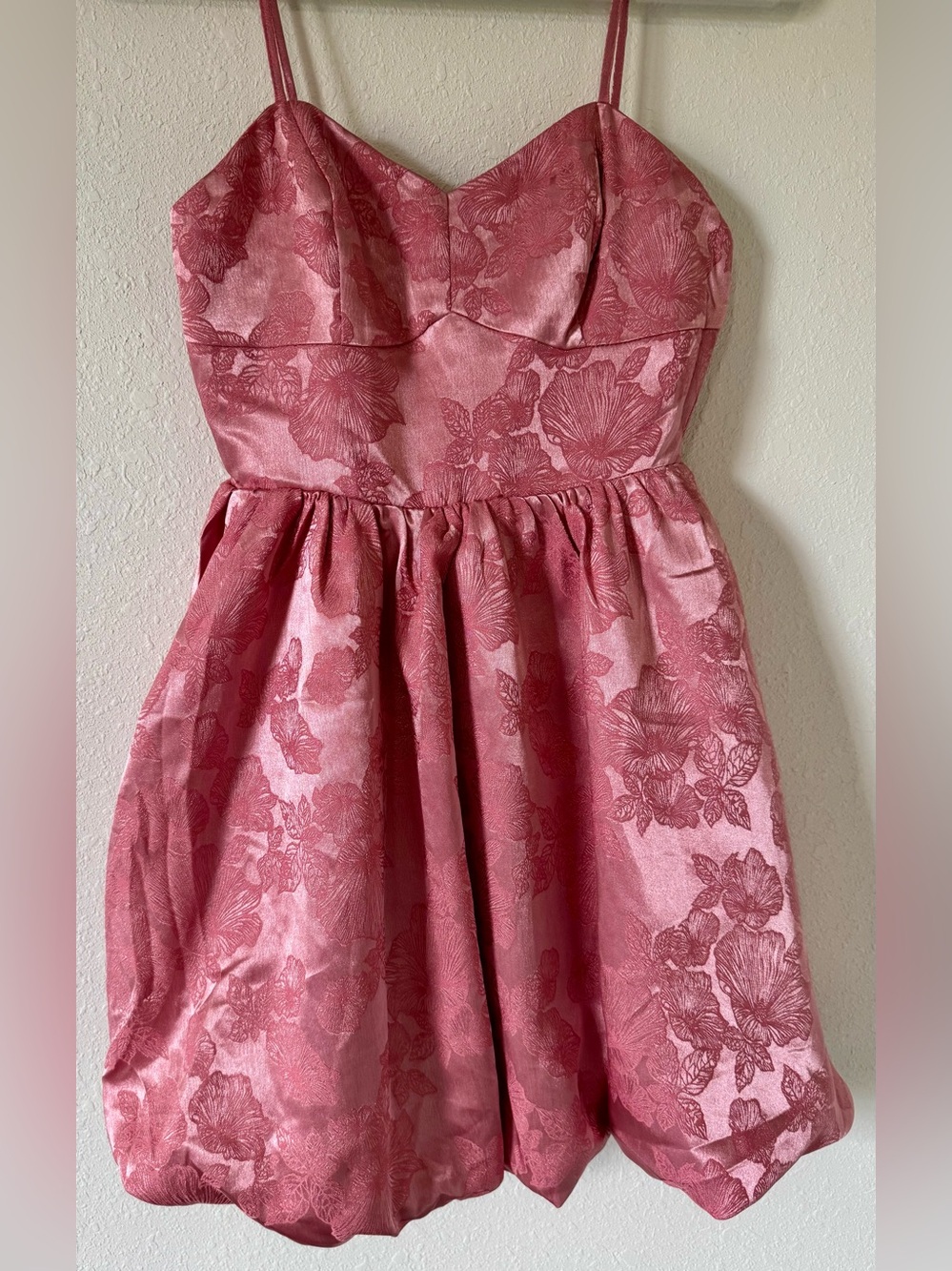 Pink Floral Strap Spaghetti‑Strap Prom Dress